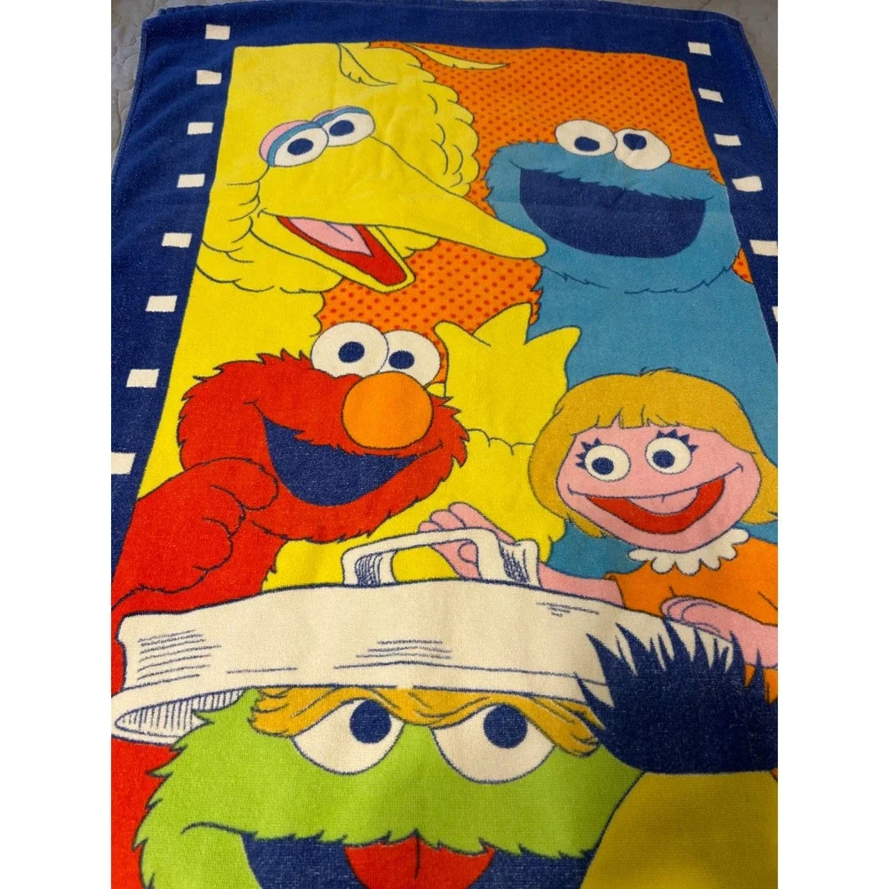 VTG Sesame Street Towel 80s 90s Big Bird Elmo Bert Ernie Cookie Monster Franco